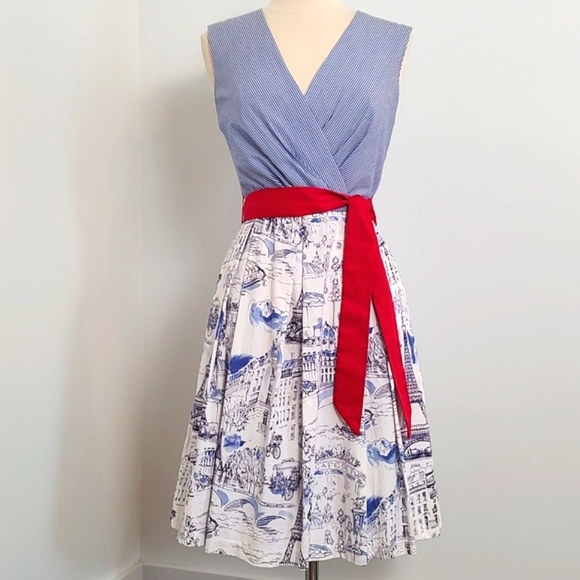 Chetta B Woman's Summer Paris Print Fit & Flare Dress/ Size 10 - Picture 14 of 14